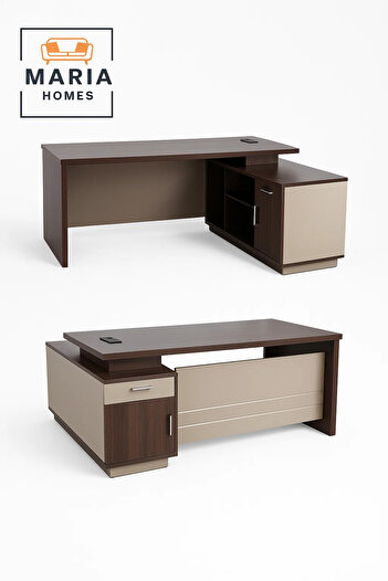 MARIA HOMES Modern Executive L-Shaped Desk with Storage Cabinet in Two-Tone Finish