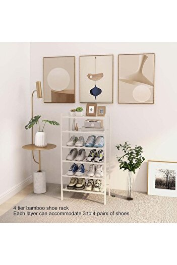 Generic Shoe Rack, 4 Tier Shoe Rack White Shoe Storage with Stackable Design Easy to Assemble for Ho