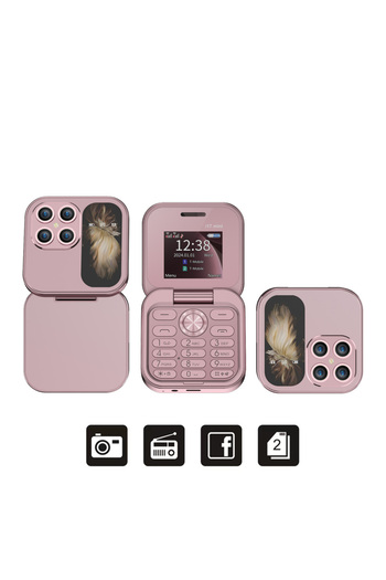 Choice Pink SERVO I17 Mini Foldable Small Mobile Phone 1.77-inch Screen Magic Voice 2G Double SIM Card Slot