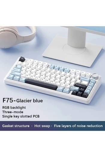 Aula Green Switch Glacier Blue F75 2.4G Wireless/Bluetooth/Wired Gaming Mechanical Keyboard RGB Cust