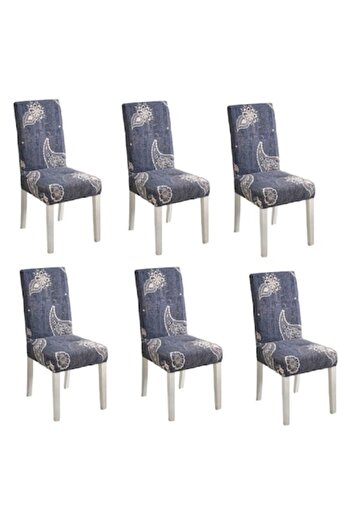 OEM Set 6 huse universale pentru scaune din poliester elastan, imprimeu elegant, MS STAR, bej-albastru