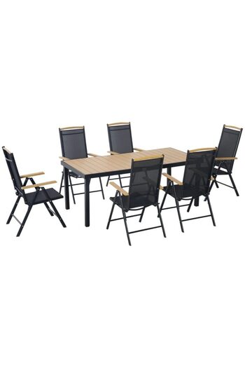 Mercaton Set mobilier gradina/terasa, negru si stejar, 1 masa, 6 scaune, Abigail