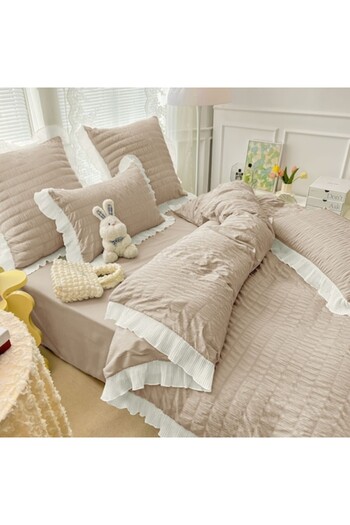 JOJO HOME Double Bed Linen, Creponata, Finet, 6 Pieces, Beige, 230 x 250