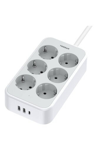 TESSAN Extension cord TS-PS02DE, 6 outlets, 2 X USB-A, 1X USB-C, fast charging 25W