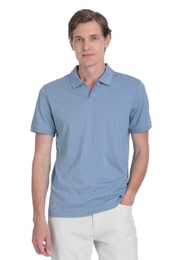 Hatemoğlu Βαμβακερό μπλουζάκι με γιακά indigo Regular Fit