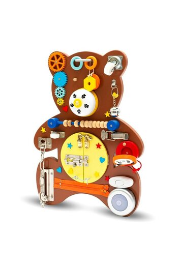 BabyMix_SP Activity board, Baby Mix, Bear, With 16 activities, Develops hand-eye coordination, Wooden
