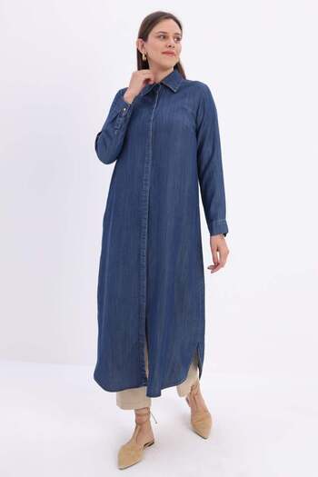 ALLDAY Denim Hidden Placket Long Shirt