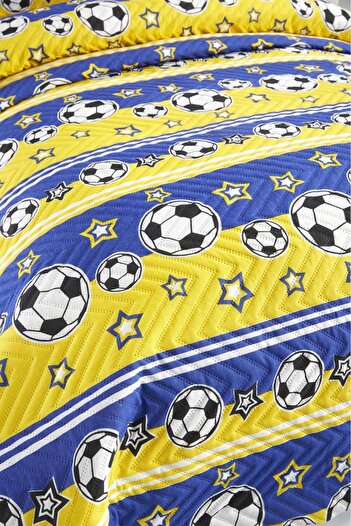Çeyiz Diyarı Ultrasonic Quilted Champion Single Bedspread Yellow Navy Blue