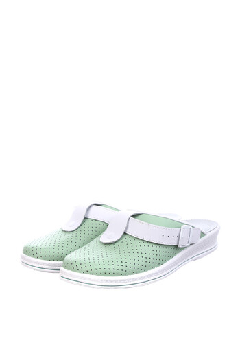 Tellus Leather medical clogs “Tellus” 74-08/04/01, Green-White