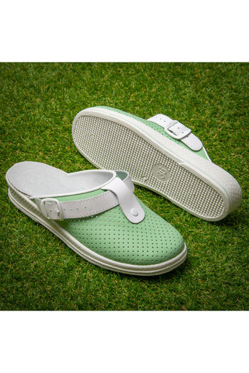Tellus Leather medical clogs “Tellus” 74-08/04/01, Green-White