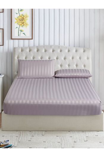 Donetella Striped Fitted Sheet Set 200x200 cm Super King – 1 Fitted Sheet + 2 Pillowcases, 35cm Deep