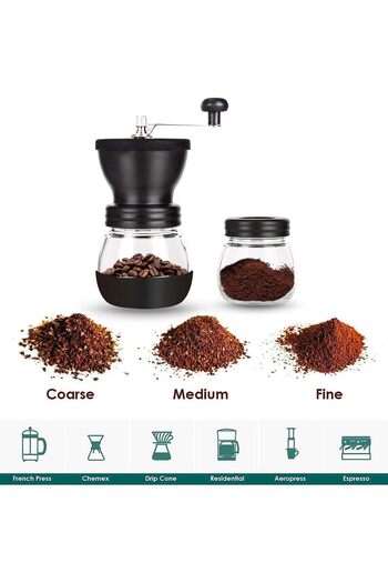 COOYA Manual Coffee Bean Grinder,Hand Coffee Grinder Mill Small with 2 Glass Jars,Stainless Steel Handle