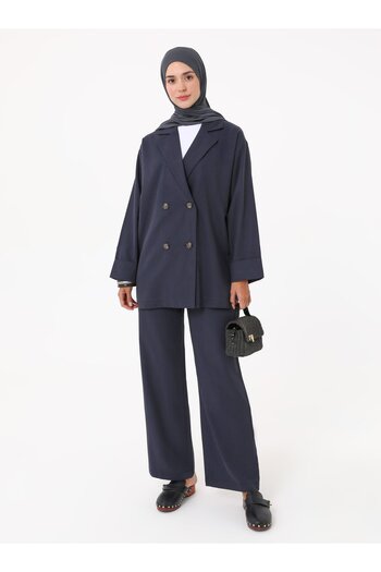 Refka Soft Button Jacket Trousers Double Set - Navy Blue -
