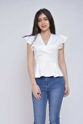 Nichii Short Sleeve Ruffled Silk Blouse