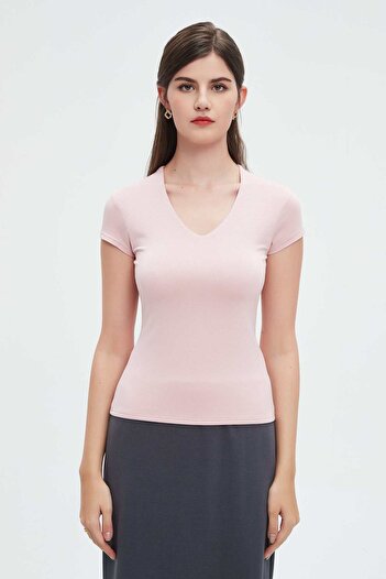 Nichii Women's Fitted Plain Short Sleeve Blouse