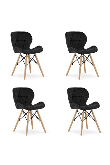 Mercaton Set 4 scaune stil scandinav, Mercaton, Lago, catifea, lemn, negru, 48x43x74 cm