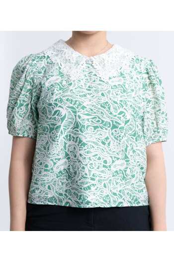 Nichii Short-Sleeve Floral Blouse with Lace Collar