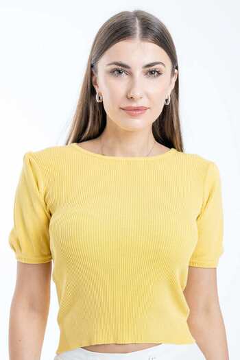 Nichii Women's Short Sleeve Solid Ribbed Blouse