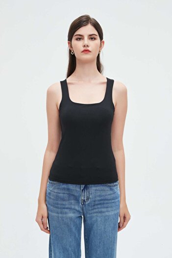 Nichii Solid Top Tank with Wide Straps and Square Neckline
