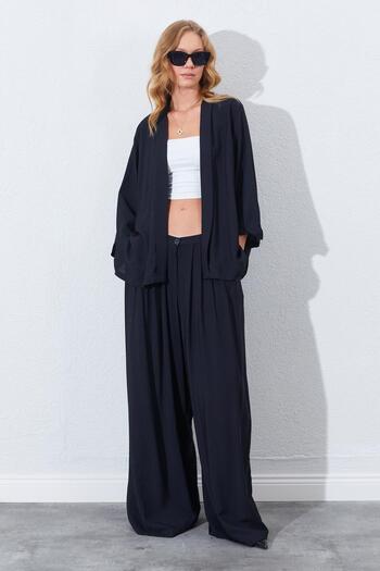 TENA Women's Black Pleated Palazzo Trousers