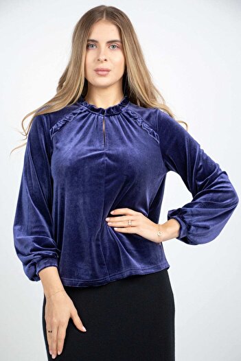 Nichii Women's Long-Sleeve Open-Front Velvet Blouse