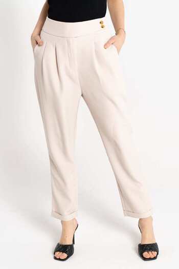 Nichii High-Waisted Solid Long Pants with Side Buttons