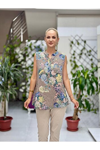 Punta Otantik LS8819D Αμάνικη βαμβακερή ιταλική μπλούζα με τσέπες βιζόν