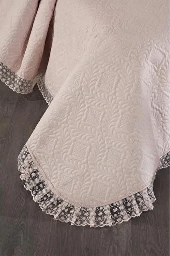 Çeyiz Diyarı Zoya Lace Quilted Ultrasonic Double Bedspread Powder