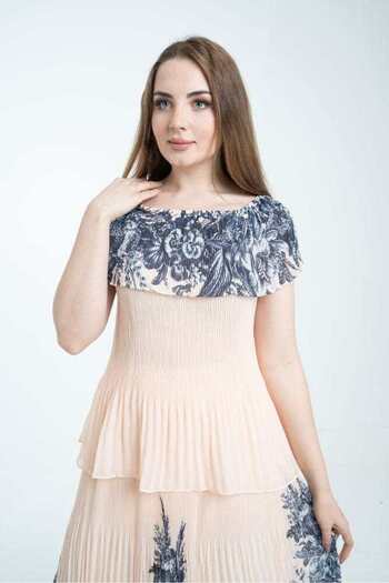 Nichii Women's Off-Shoulder Pleated Blouse with Chest and Sleeve Detail