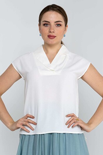 Nichii Solid V-Neck Short Sleeve Blouse