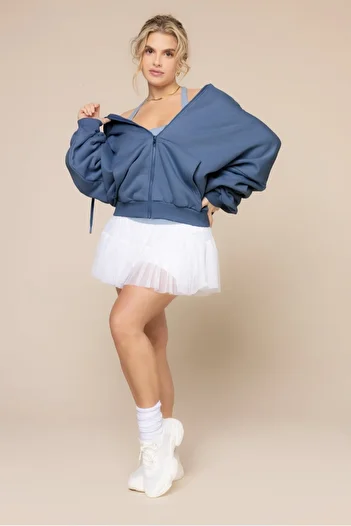 The Champ Clothing Hanorac cu glugă albastru închis pentru femei, cu fermoar, cu 3 fire, tăiat oversize