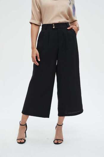 Nichii Women's Loose-Fit Long Pants with Buttons
