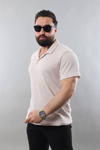STOCX Men's Gray Buttoned Polo Neck Pique Textured T-Shirt