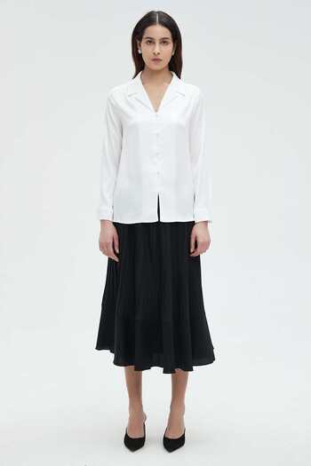 Nichii Women's Solid Blouse with Collar, Buttons, and Long Sleeves