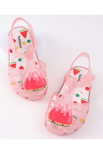 SAPS Glittery Sandals with Watermelon Applique - Pink & Red