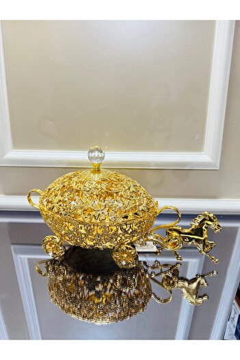 EVRA Gold Kristal Komple Taşlı Oval Model Atlı Lüx Şekerlik Çikolatalık lkm-451