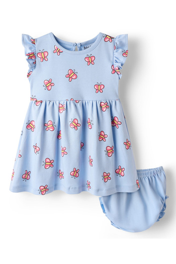 Bonfino Bonfio Butterfly Printed Dress with Bloomers - Blue