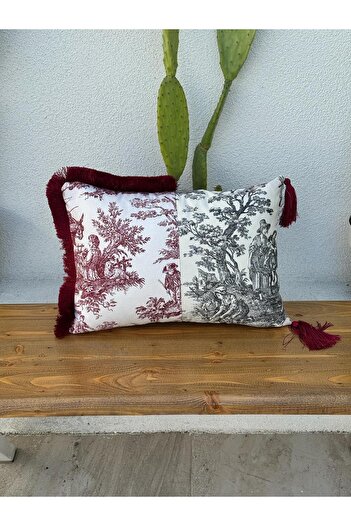 ref crea Toile De Jouy Throw Pillow Case Red-Black