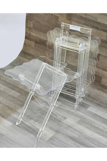 Al Saada Home Acrylic Coffee Table Set, 4 Pieces, Silver with Stand
