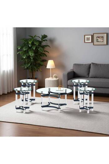 Al Saada Home Acrylic Steel Circular Tables Set - Black - 4+1 Pieces