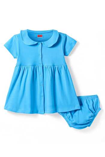 Babyhug Solid Color Frock with Bloomer - Light Blue