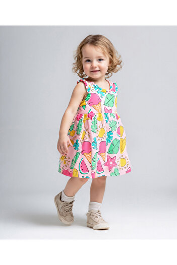 Babyhug Frock with Bloomer & Tropical Theme Print - Pink