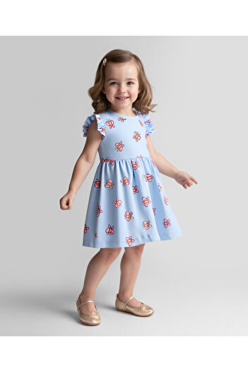 Bonfino Bonfio Butterfly Printed Dress with Bloomers - Blue