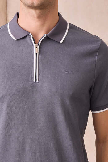 Pietra Paul Men's Zippered Stripe Detailed Polo Neck T-Shirt
