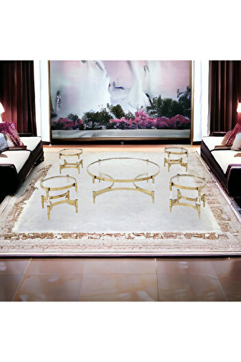 Al Saada Home Golden Acrylic Tables Set - 5 Pieces