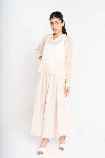 mica Embroidered Chiffon Lined Midi Skirt