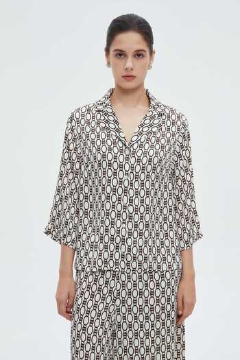 mica Women's 3/4 Sleeve Floral Blouse with Collar