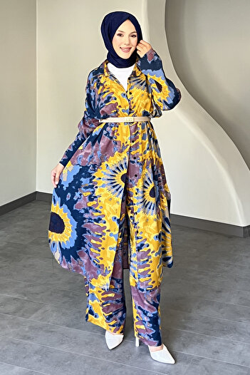 SaklıButik Colorful Patterned Long Shirt Suit