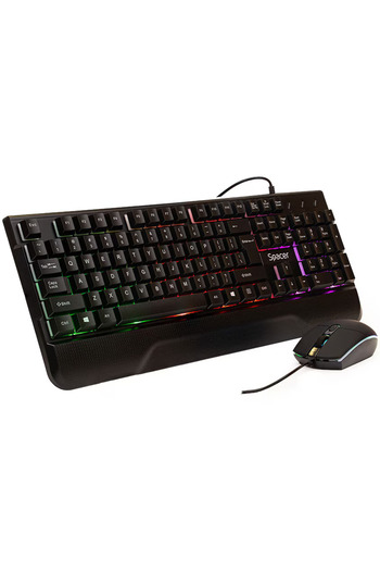 Spacer Kit de gaming Invictus, Spacer, USB, tastatură RGB curcubeu + mouse optic 7 culori, negru