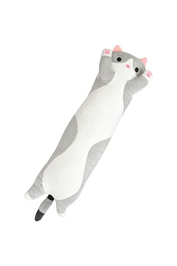 ABYZ Long Plush Cat Toy, Washable Pillow for Kids and Adults, Gray-White, 50 cm